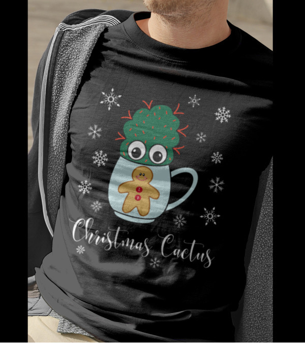 Christmas Cactus With Red Spikes Mug Gingerbread And Snowflakes T-Shirt