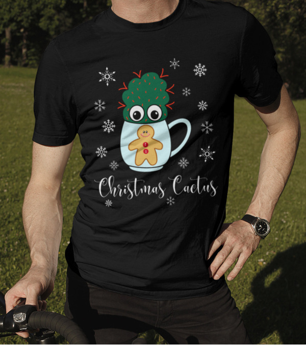 Christmas Cactus With Red Spikes Mug Gingerbread And Snowflakes T-Shirt