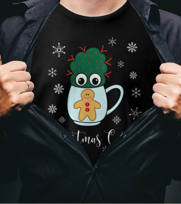 Christmas Cactus With Red Spikes Mug Gingerbread And Snowflakes T-Shirt
