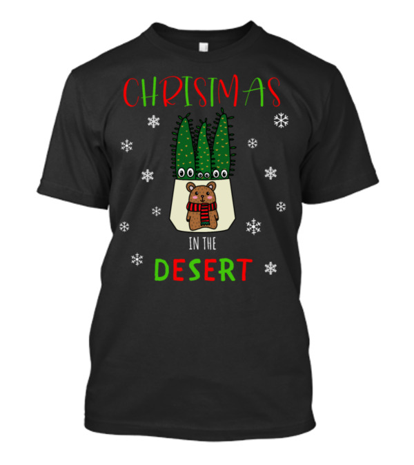 Christmas In The Desert Cacti Bear Snowflakes T-Shirt