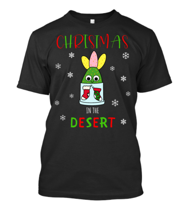 Christmas In The Desert Hybrid Cactus Snowflake Stockings T-Shirt