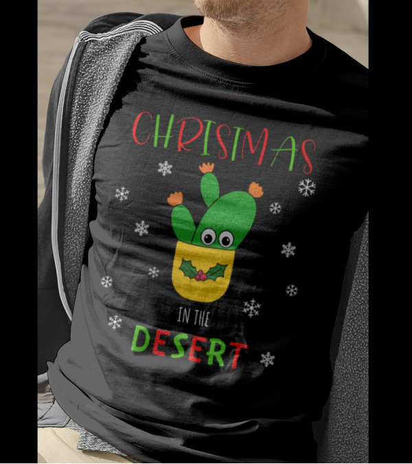Christmas In The Desert Opuntia Microdasys Holiday Cactus With Snowflakes T-Shirt