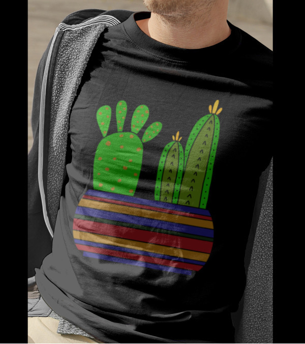 Enough Room For Two Types Of Cacti In Vibrant Striped Planter T-Shirt