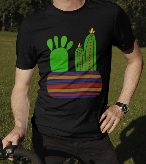 Enough Room For Two Types Of Cacti In Vibrant Striped Planter T-Shirt