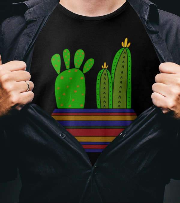Enough Room For Two Types Of Cacti In Vibrant Striped Planter T-Shirt