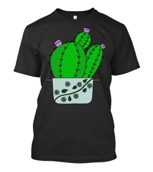 Echinocereus Cacti With Blooms Decorated Pot With Daisies T-Shirt
