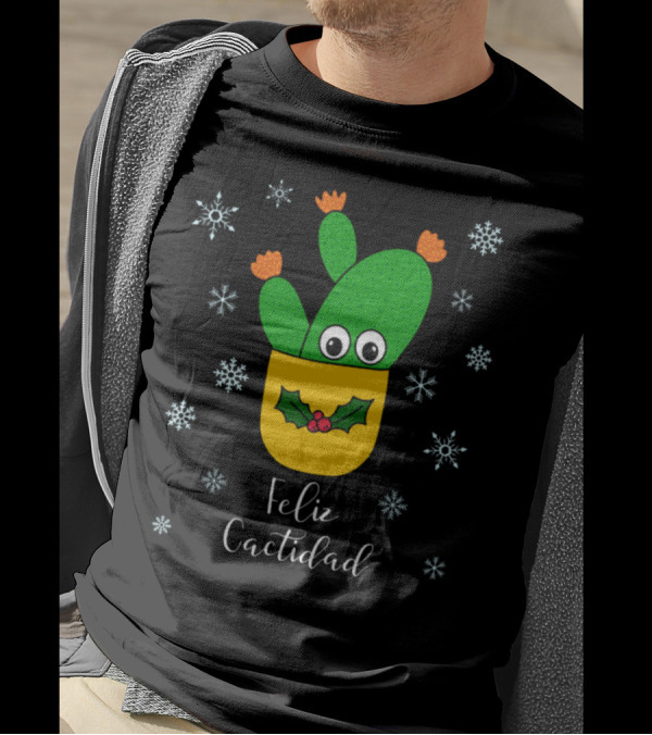 Feliz Cactidad Opuntia Microdasys Cactus In Snowflakes T-Shirt