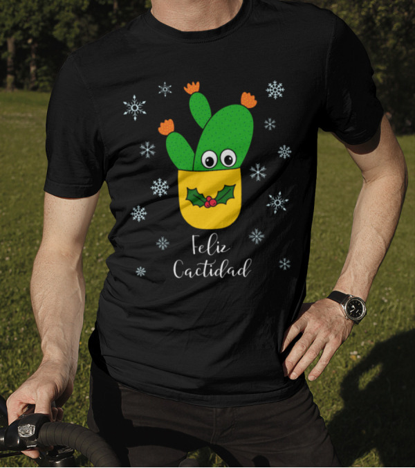 Feliz Cactidad Opuntia Microdasys Cactus In Snowflakes T-Shirt