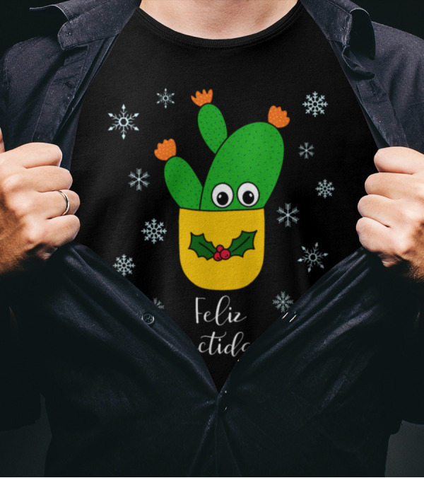 Feliz Cactidad Opuntia Microdasys Cactus In Snowflakes T-Shirt