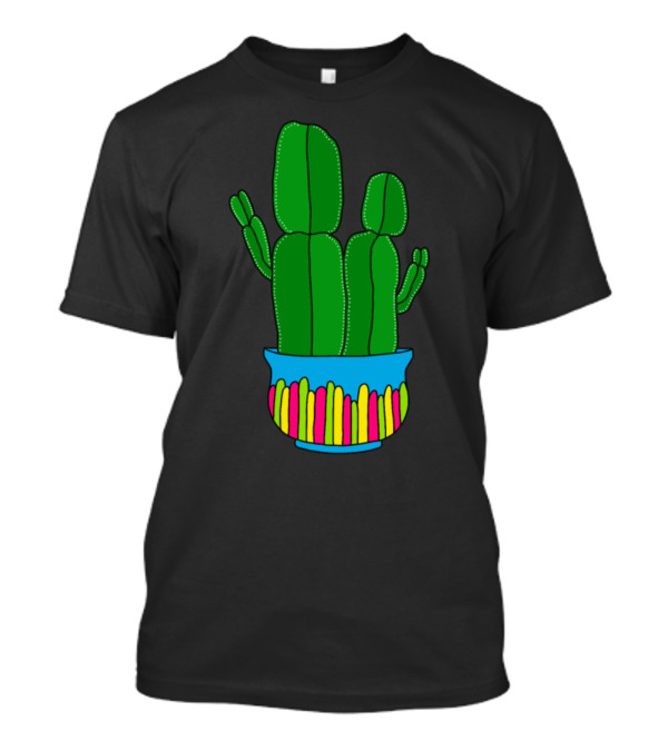 Funkyshaped Cacti In Bright Blue Pot With Vibrant Colors T-Shirt