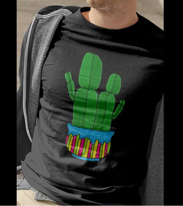 Funkyshaped Cacti In Bright Blue Pot With Vibrant Colors T-Shirt