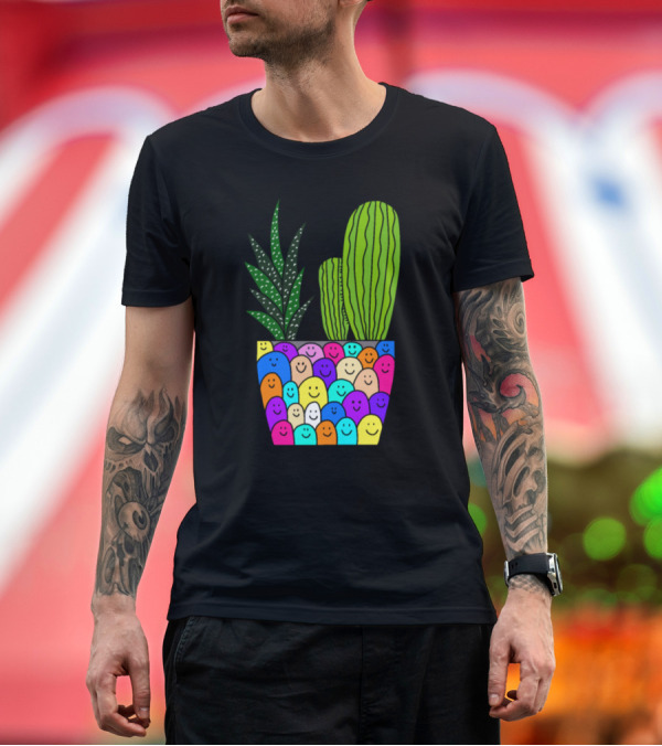 Premium T-Shirt: Happy Smiling Faces Succulent Cactus Pot T-Shirt Happy Smiling Faces Succulent Cactus Pot T-Shirt