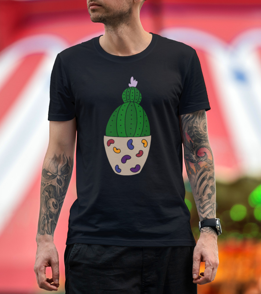 Cactus in Colorful Bean Patterned Pot T-Shirt