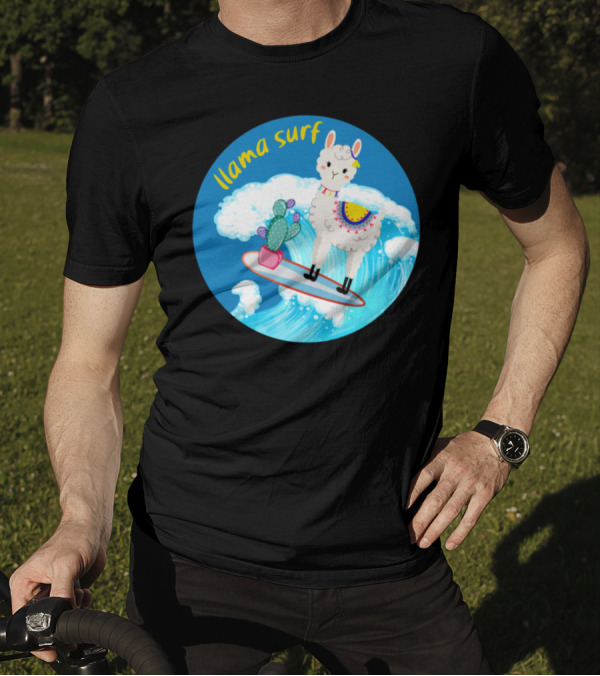 Llama Surf Catch The Wave Cactus Surfing Lama T-Shirt