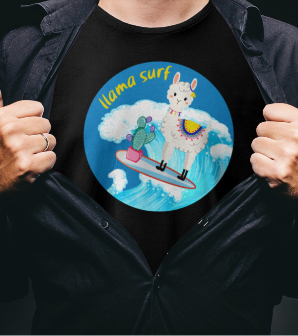 Llama Surf Catch The Wave Cactus Surfing Lama T-Shirt