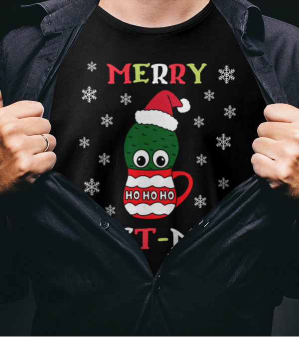 Merry Cact-Mas Cactus Santa Hat Ho Ho Ho Snowflakes T-Shirt