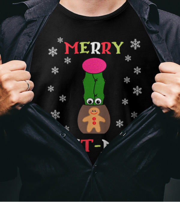 Merry Cact Mas Cactus Gingerbread Snowflakes T-Shirt