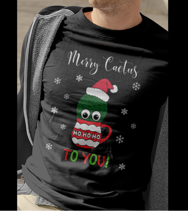 Merry Cactus To You Ho Ho Ho Santa Hat Snowflakes T-Shirt