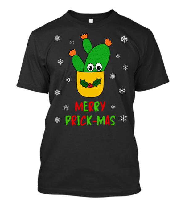 Merry Prick-Mas Opuntia Microdasys Cactus In Festive Pocket With Snowflakes T-Shirt