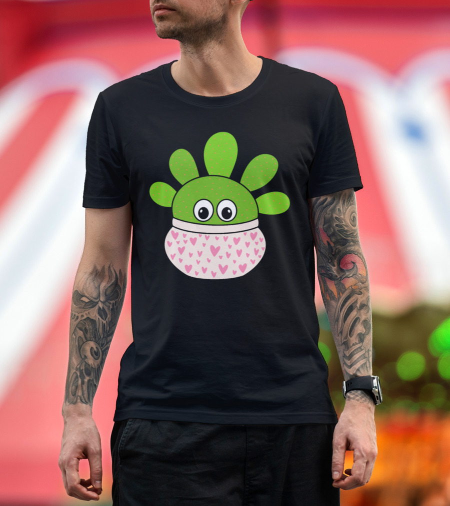 Opuntia Microdasys Cactus with Cute Heart Pot and Adorable Eyes T-Shirt