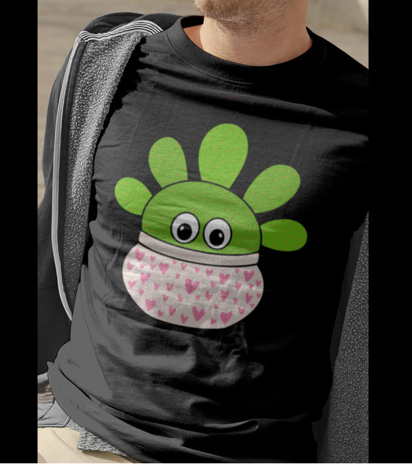 Opuntia Microdasys Cactus With Cute Heart Pot And Adorable Eyes T-Shirt