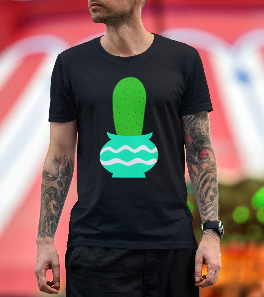 Plain Thumbup Cactus Pot with Wavy Lines T-Shirt