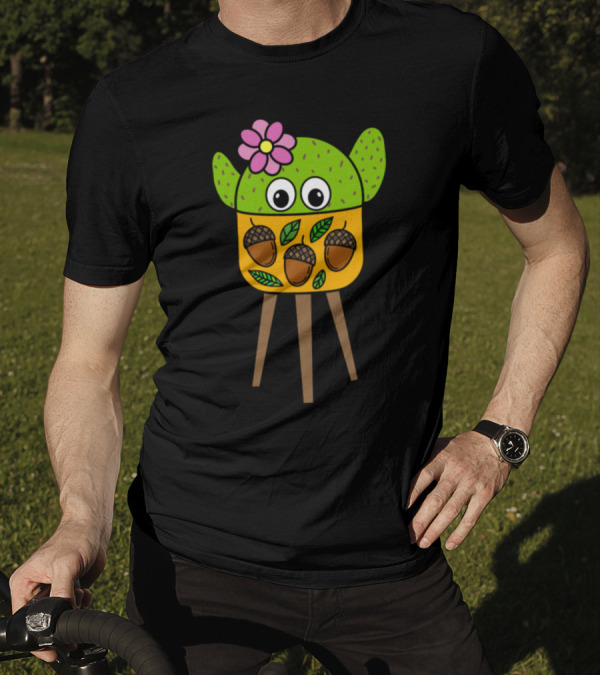 Pretty Cactus With Pink Flower In Acorn And Leaf Planter T-Shirt