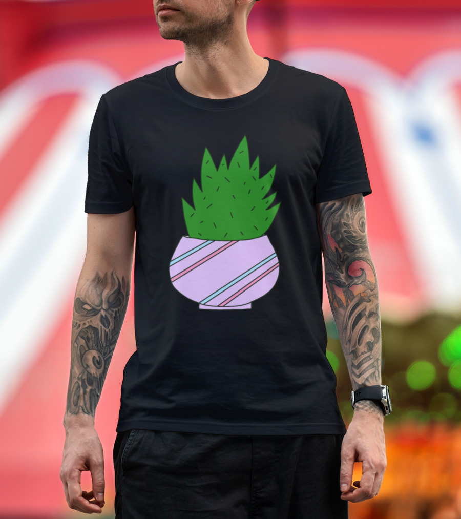 Pretty Succulent in Striped Pastel Pot T-Shirt