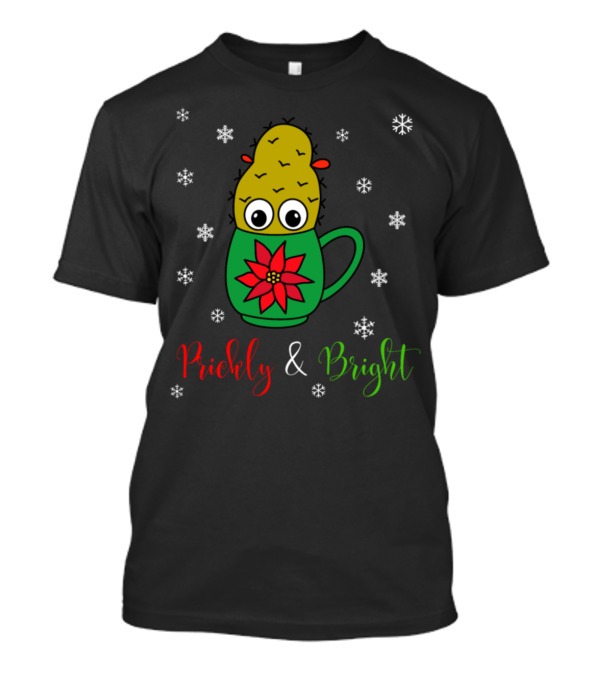 Prickly And Bright Cute Christmas Cactus With Snowflakes And Poinsettia Mug T-Shirt