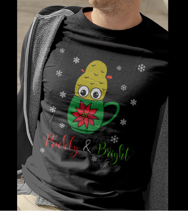 Prickly And Bright Cute Christmas Cactus With Snowflakes And Poinsettia Mug T-Shirt