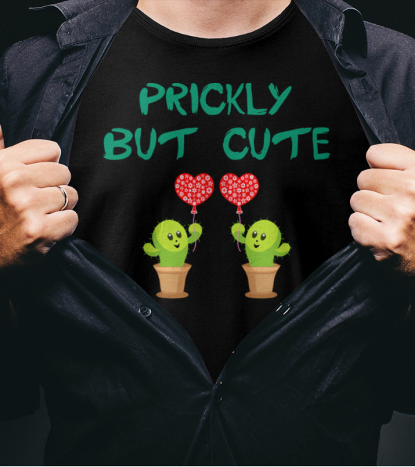 Prickly But Cute Happy Cacti Holding Heart Balloons T-Shirt