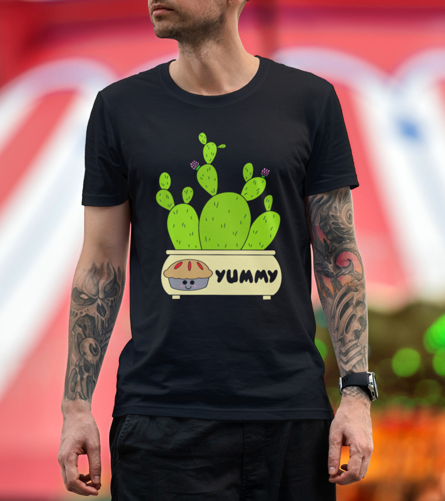 Prickly Pear Cacti in Yummy Pie Planter with Cute Pie Face T-Shirt
