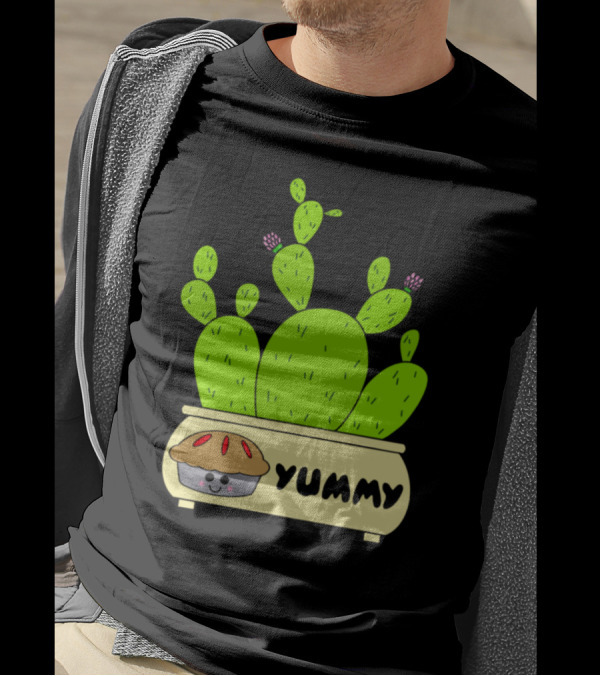 Prickly Pear Cacti In Yummy Pie Planter With Cute Pie Face T-Shirt