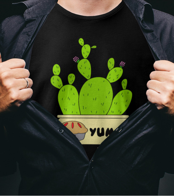 Prickly Pear Cacti In Yummy Pie Planter With Cute Pie Face T-Shirt