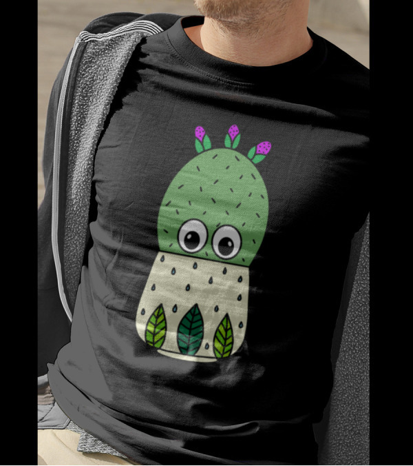 Prickly Pear Cactus With Eyes In Leafy Pot T-Shirt