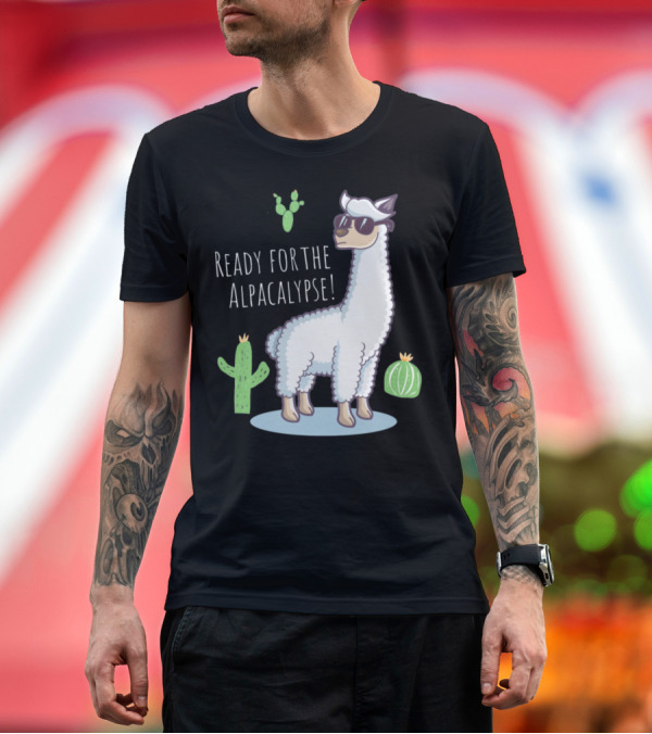 Premium T-Shirt: Ready For The Alpacalypse Funny Llama Lover Cactus Cool Llama with Sunglasses T-Shirt Ready For The Alpacalypse Funny Llama Lover Cactus Cool Llama with Sunglasses T-Shirt
