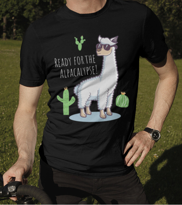 Ready For The Alpacalypse Funny Llama Lover Cactus Cool Llama With Sunglasses T-Shirt