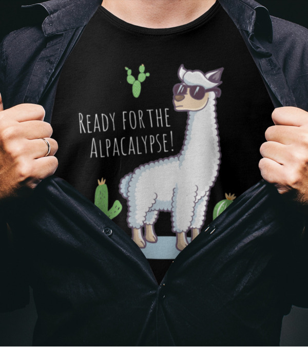 Ready For The Alpacalypse Funny Llama Lover Cactus Cool Llama With Sunglasses T-Shirt