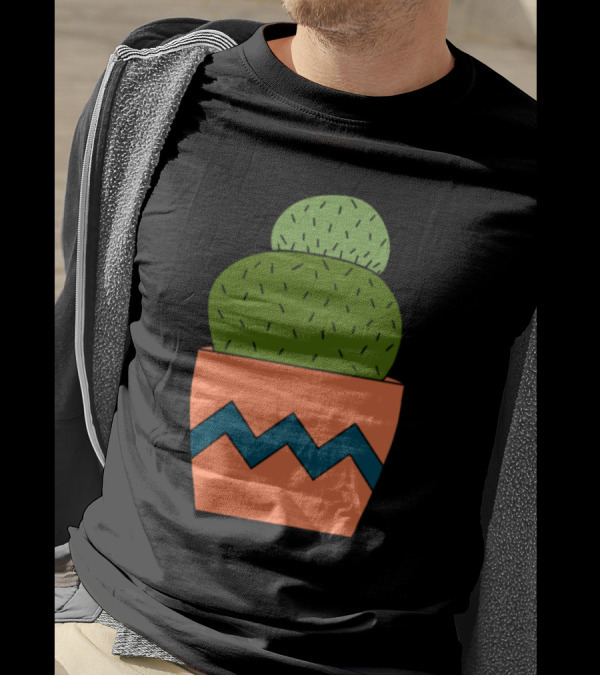 Round Cactus With Zigzag Patterned Pot T-Shirt