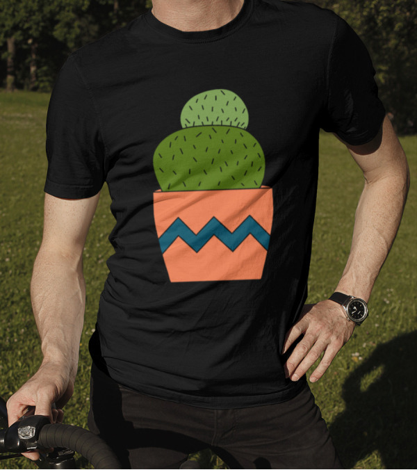 Round Cactus With Zigzag Patterned Pot T-Shirt