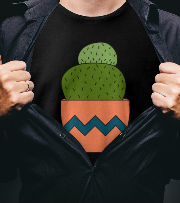 Round Cactus With Zigzag Patterned Pot T-Shirt