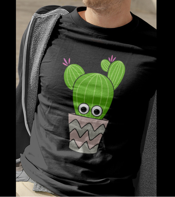 Round Cactus Eyes In Zigzag Pattern Pot T-Shirt