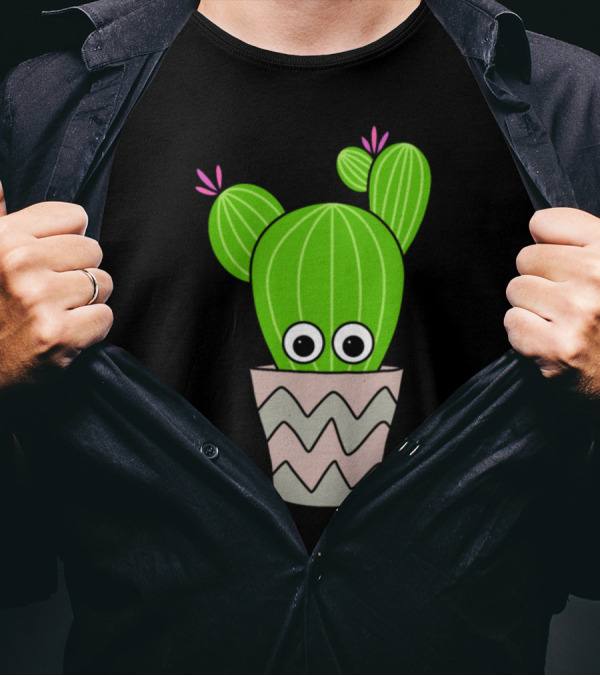Round Cactus Eyes In Zigzag Pattern Pot T-Shirt