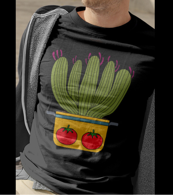 Saguaro Cacti In A Tomato Decorated Pot T-Shirt