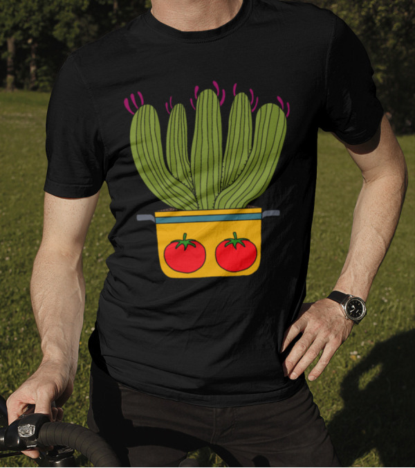 Saguaro Cacti In A Tomato Decorated Pot T-Shirt
