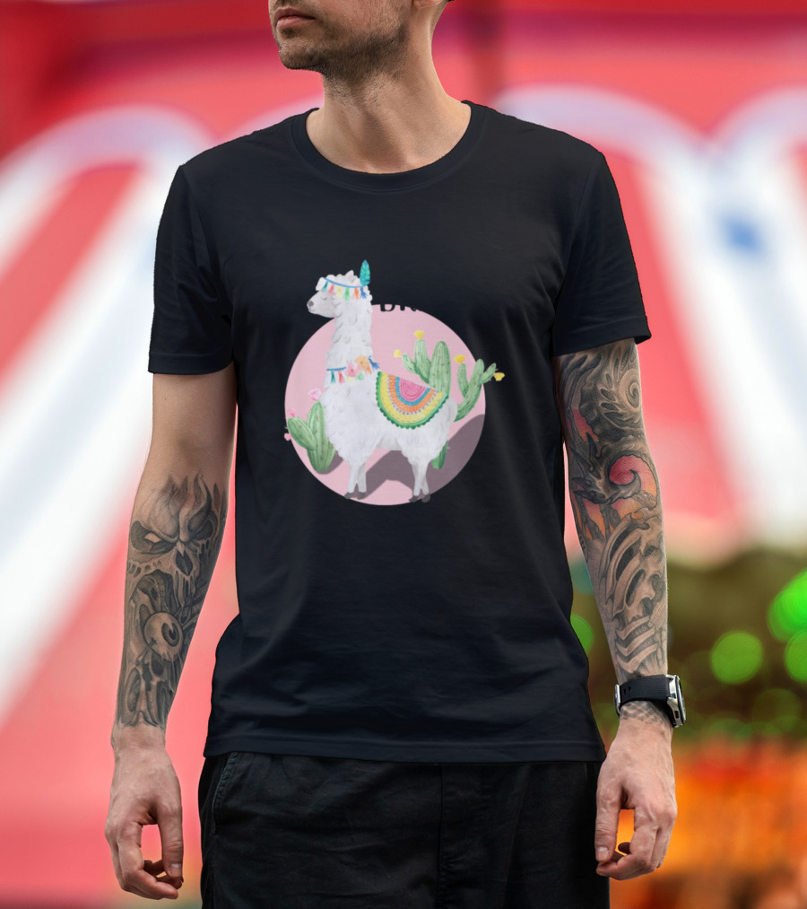 Save the Drama for Your Llama with Cactus and Colorful Blanket T-Shirt