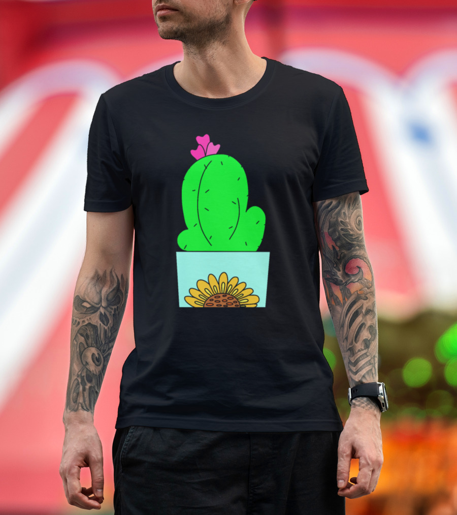 Sunflower Cactus Pot with Pink Hearts T-Shirt