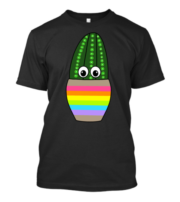 Tall Fuzzy Navel Cactus With Googly Eyes In Rainbow Jar T-Shirt