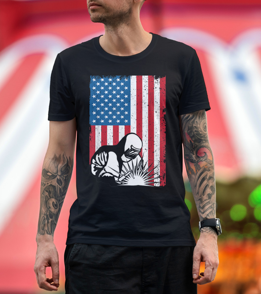 USA Flag with Patriotic Welder T-Shirt