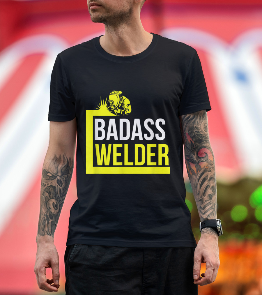 Badass Welder Iconic Iron Worker with Yellow Welding T-Shirt